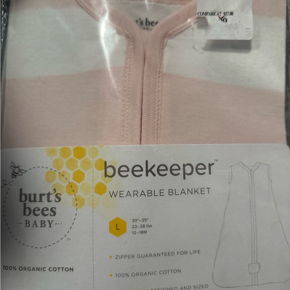 Burt's Bees Baby Pink and White Wearable Blanket - Picture 1 of 3